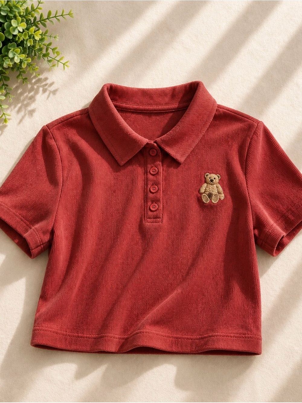 Forever 21 Rust Red Polo Shirt with Teddy Patch